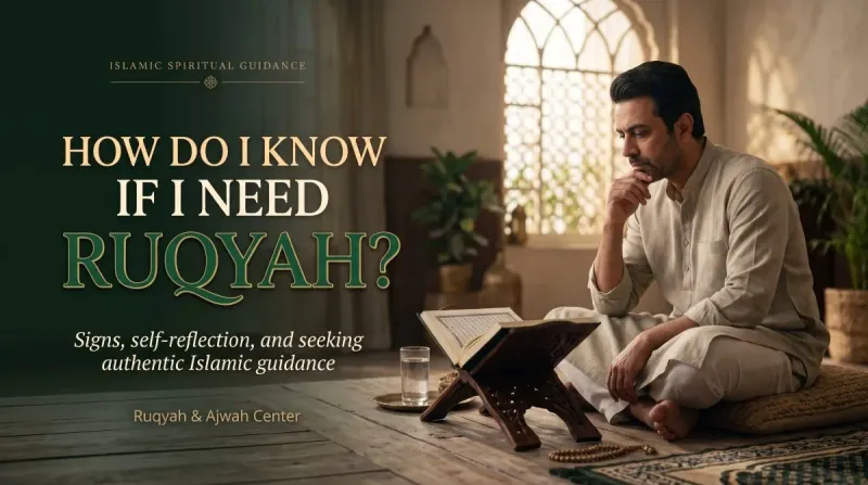 Muslim man reflecting beside the Quran while considering whether he needs ruqyah